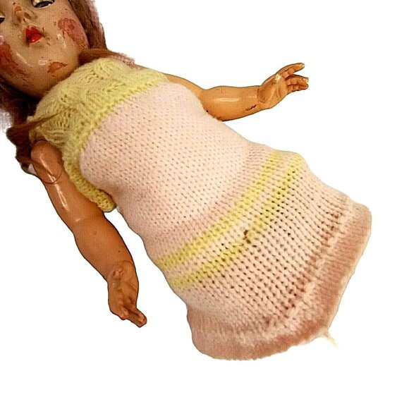 Vintage 1950s Hard Plastic Doll With Pink Hat & Dress 10" Collectible - Picture 5 of 8